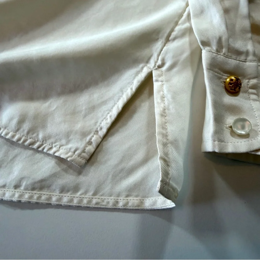 Tory Burch Silk Ivory Tunic Blouse Size 2 Gold Double-T Buttons